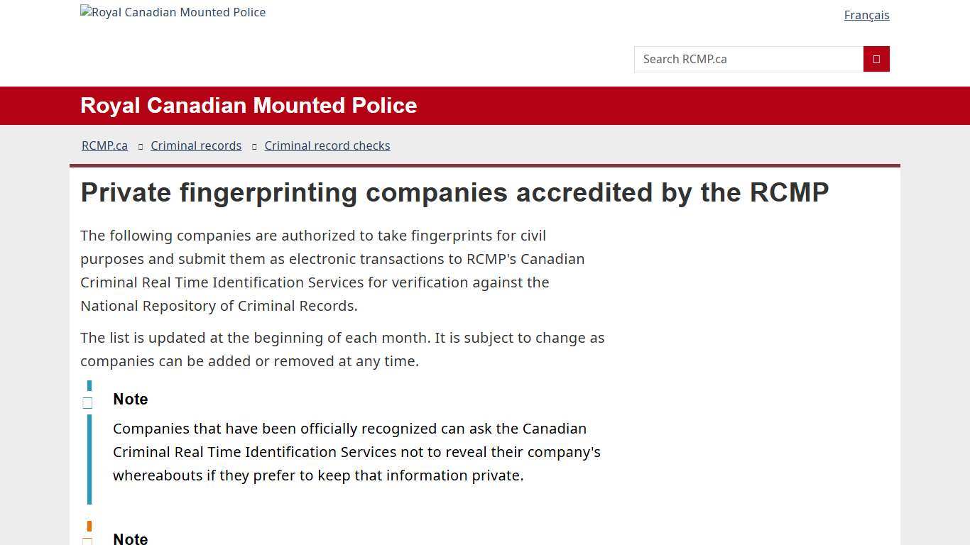 Private fingerprinting companies accredited by the RCMP | Royal Canadian Mounted Police